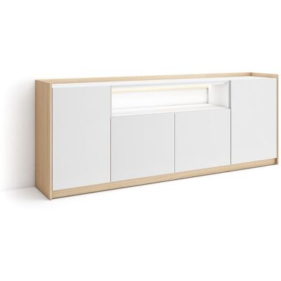 SKRAUT HOME - Credenza, Mobile, Cucina, Madia, Mobile Ingresso, 207x37x80cm, 4 Porte, Led, Stile Moderno, Bianco E Rovere Soft SKRAUT HOME - Credenza, Mobile, Cucina, Madia, Mobile Ingresso, 207x37x80cm, 4 Porte, Led, Stile Moderno, Bianco E Rovere Soft