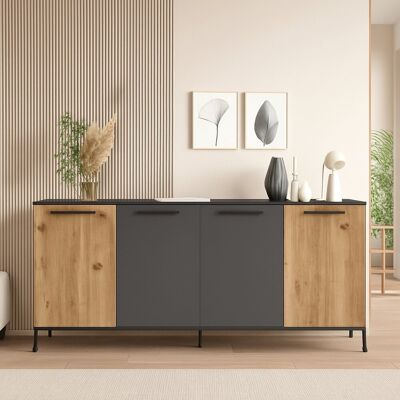 DMORA Credenza Bratislava, Madia 2 Ripiani, 4 Ante, 4 Vani, 160x40x72h Cm Marrone Quercia DMORA Credenza Bratislava, Madia 2 Ripiani, 4 Ante, 4 Vani, 160x40x72h Cm Marrone Quercia