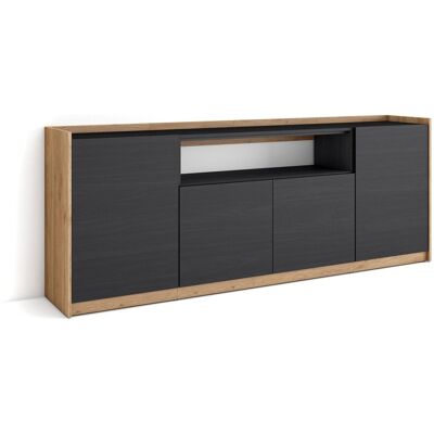 SKRAUT HOME - Credenza, Mobile, Cucina, Madia, 207x37x80cm, 4 Porte, Nero E Rovere SKRAUT HOME - Credenza, Mobile, Cucina, Madia, 207x37x80cm, 4 Porte, Nero E Rovere