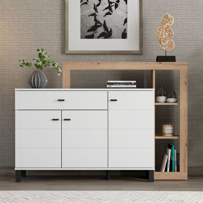 DMORA Credenza Piriap, Madia 5 Ripiani, Un Cassetto, 3 Ante, 145x35x101h Cm Bianco DMORA Credenza Piriap, Madia 5 Ripiani, Un Cassetto, 3 Ante, 145x35x101h Cm Bianco