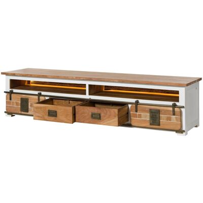 Massivmoebel24 Mobile Tv Mango / Legno Riciclato Bianco Laccato 220x55x50 (bxtxh) Montato Railway Lux 532 Massivmoebel24 Mobile Tv Mango / Legno Riciclato Bianco Laccato 220x55x50 (bxtxh) Montato Railway Lux 532