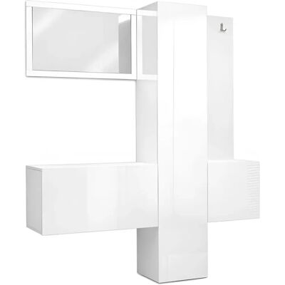 TOPQUALITY FURNITURE Mobile Ingresso 4 Pezzi Bianco Lucido Scarpiera Specchio Appendiabiti TOPQUALITY FURNITURE Mobile Ingresso 4 Pezzi Bianco Lucido Scarpiera Specchio Appendiabiti