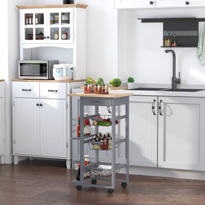 PZCC Carrello Da Cucina Con 3 Cassetti Estraibili, Un Cassetto E 2 Portabottiglie, Carrello Portaoggetti In Legno Di Pino E Metallo, 47x37x83 Cm, Color Rovere E Grigio PZCC Carrello Da Cucina Con 3 Cassetti Estraibili, Un Cassetto E 2 Portabottiglie, Carrello Portaoggetti In Legno Di Pino E Metallo, 47x37x83 Cm, Color Rovere E Grigio