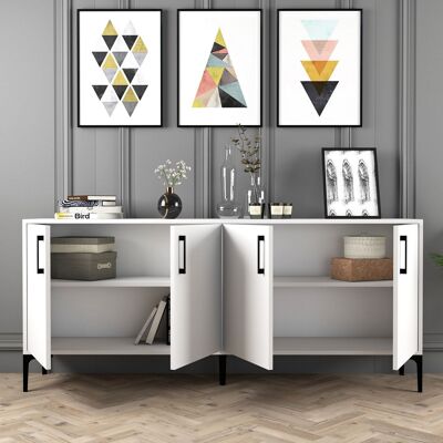 DMORA Credenza Pollein, Madia 2 Ripiani, 4 Ante, 4 Vani, 180x35x78h Cm Bianco DMORA Credenza Pollein, Madia 2 Ripiani, 4 Ante, 4 Vani, 180x35x78h Cm Bianco