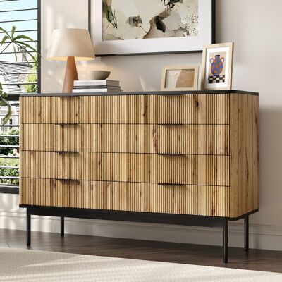 SOLKVUNZA Madia Moderna Con 6 Cassetti, Mobile Contenitore Da 120 Cm Con Rilievo Verticale E Design Nordico Per Soggiorno, Camera E Ingresso, Naturale E Nero SOLKVUNZA Madia Moderna Con 6 Cassetti, Mobile Contenitore Da 120 Cm Con Rilievo Verticale E Design Nordico Per Soggiorno, Camera E Ingresso, Naturale E Nero