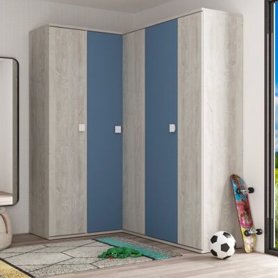 MITEPEK Armadio Ad Angolo 5 Ante In Colore Bianco Consumato E Celeste MITEPEK Armadio Ad Angolo 5 Ante In Colore Bianco Consumato E Celeste