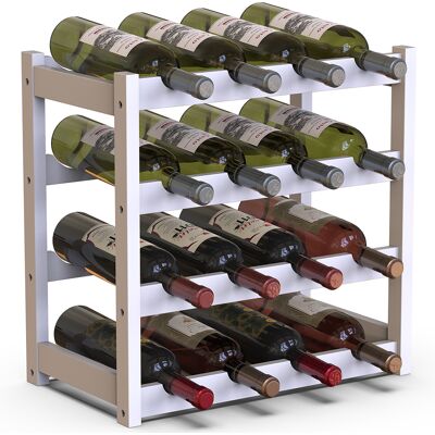GIORDANOSHOP Cantinetta Portavino Con 16 Scomparti Portabottiglie In Legno Bambù Colore Bianco GIORDANOSHOP Cantinetta Portavino Con 16 Scomparti Portabottiglie In Legno Bambù Colore Bianco