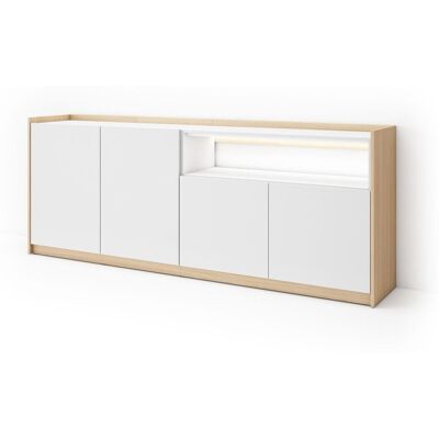 SKRAUT HOME - Credenza, Mobile, Cucina, Madia, Mobile Ingresso, 207x37x80cm, 4 Porte, Led, Stile Moderno, Bianco E Rovere Soft SKRAUT HOME - Credenza, Mobile, Cucina, Madia, Mobile Ingresso, 207x37x80cm, 4 Porte, Led, Stile Moderno, Bianco E Rovere Soft
