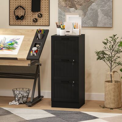 PZCC Mobile Da Ufficio, Contenitore In Legno Con 3 Cassetti E Serratura, Barre Appendiabiti Regolabili, 40 X 40 X 101 Cm, Nero PZCC Mobile Da Ufficio, Contenitore In Legno Con 3 Cassetti E Serratura, Barre Appendiabiti Regolabili, 40 X 40 X 101 Cm, Nero