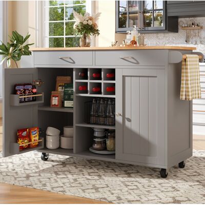 OKMYHOME Mobile Contenitore Cucina 102 Cm Con Ruote Grigio OKMYHOME Mobile Contenitore Cucina 102 Cm Con Ruote Grigio
