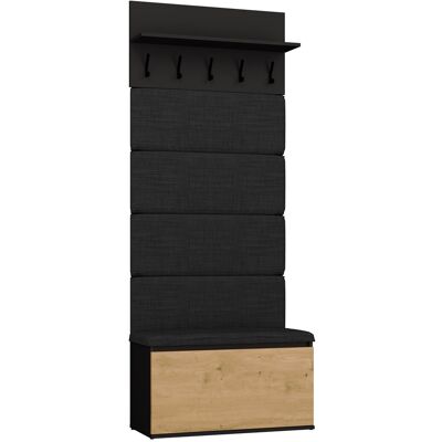 3XE LIVING Scarpiera Con Pannello Appendiabiti A Parete Per L'Ingresso, Nero / Rovere Artisan, 80 X 35 X 44,5 Cm 3XE LIVING Scarpiera Con Pannello Appendiabiti A Parete Per L'Ingresso, Nero / Rovere Artisan, 80 X 35 X 44,5 Cm