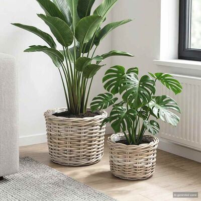 VIDAXL Cestino Per Piante Con Archiviazione 2 Pcs Grigio Rattan VIDAXL Cestino Per Piante Con Archiviazione 2 Pcs Grigio Rattan