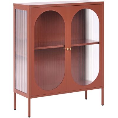 BELIANI Vetrina Moderna In Acciaio Marrone Dorato E Ante In Vetro 90 X 35 Cm Sarre BELIANI Vetrina Moderna In Acciaio Marrone Dorato E Ante In Vetro 90 X 35 Cm Sarre