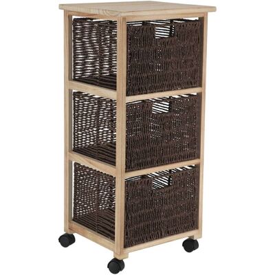 TENDANCE Mobile Di Grandi Dimensioni Su Rotelle Con 3 Cassetti In Legno Di Paulownia E Mdf Marrone E Naturale - TENDANCE Mobile Di Grandi Dimensioni Su Rotelle Con 3 Cassetti In Legno Di Paulownia E Mdf Marrone E Naturale -