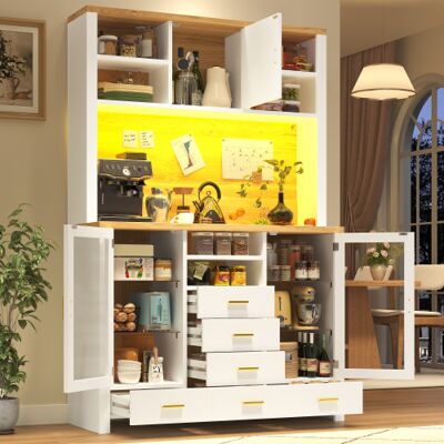OKWISH Mobile Contenitore Con Led, 4 Ante E 6 Cassetti, Bianco E Legno, 120x40x188 Cm OKWISH Mobile Contenitore Con Led, 4 Ante E 6 Cassetti, Bianco E Legno, 120x40x188 Cm