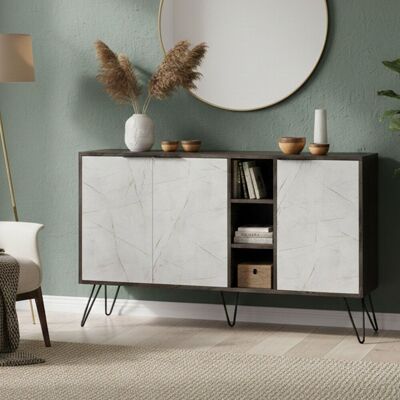 DMORA Credenza Arlene, Madia 4 Ripiani, 7 Vani, 3 Ante, 142x36x83h Cm Beige DMORA Credenza Arlene, Madia 4 Ripiani, 7 Vani, 3 Ante, 142x36x83h Cm Beige