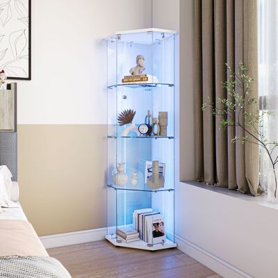 BRILVERDE Vetrina D'Angolo Pentagonale 60x44,5x162 Cm, Mobile Vetrina In Vetro Temperato 4 Livelli Con Led Regolabile, Armadio Vetrato Chiudibile A Chiave Con Ripiani Rimovibili, Base Bianca BRILVERDE Vetrina D'Angolo Pentagonale 60x44,5x162 Cm, Mobile Vetrina In Vetro Temperato 4 Livelli Con Led Regolabile, Armadio Vetrato Chiudibile A Chiave Con Ripiani Rimovibili, Base Bianca