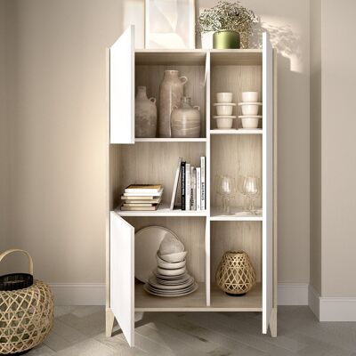 DMORA Credenza Cleburne, Madia 4 Ripiani, 6 Vani, 3 Ante, 43x81x138h Cm Bianco DMORA Credenza Cleburne, Madia 4 Ripiani, 6 Vani, 3 Ante, 43x81x138h Cm Bianco