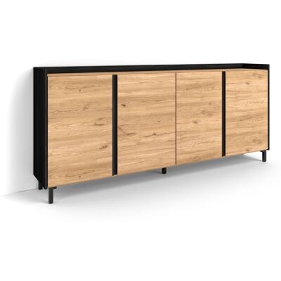 SKRAUT HOME - Credenza, Mobile, Cucina, Madia, Mobile Ingresso, 207x35x91cm, 4 Porte, Design Industriale, Stile Moderno, Rovere E Nero SKRAUT HOME - Credenza, Mobile, Cucina, Madia, Mobile Ingresso, 207x35x91cm, 4 Porte, Design Industriale, Stile Moderno, Rovere E Nero