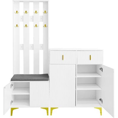STILVORA Mobile D'Ingresso Con 2 Cassetti E 2 Ante E Panca Scarpiera Con Cuscino, Bianco, In Pannello Truciolare, 60,5×35,2×180,5 Cm STILVORA Mobile D'Ingresso Con 2 Cassetti E 2 Ante E Panca Scarpiera Con Cuscino, Bianco, In Pannello Truciolare, 60,5×35,2×180,5 Cm