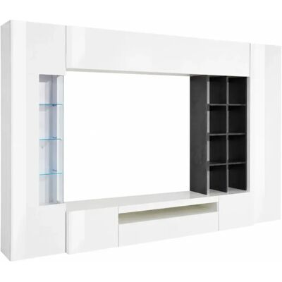 TOPQUALITY FURNITURE Parete Da Soggiorno Mobile Tv Vetrina Pensili 290 Cm Bianco Report TOPQUALITY FURNITURE Parete Da Soggiorno Mobile Tv Vetrina Pensili 290 Cm Bianco Report