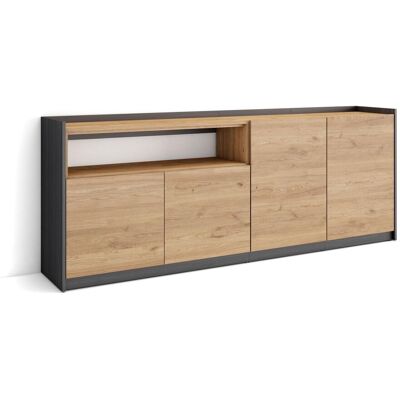 SKRAUT HOME - Credenza, Mobile, Cucina, Madia, 207x37x80cm, 4 Porte, Rovere E Nero SKRAUT HOME - Credenza, Mobile, Cucina, Madia, 207x37x80cm, 4 Porte, Rovere E Nero