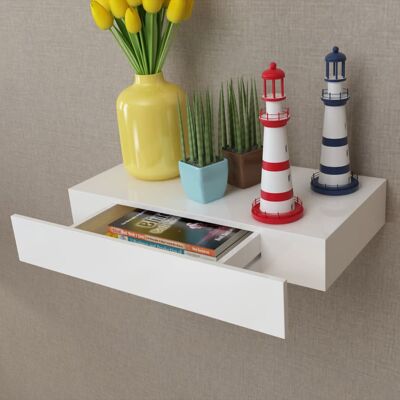 Mensola a parete flottante vidaXL con cassetto - 48 cm - Bianco Mensola a parete flottante vidaXL con cassetto - 48 cm - Bianco