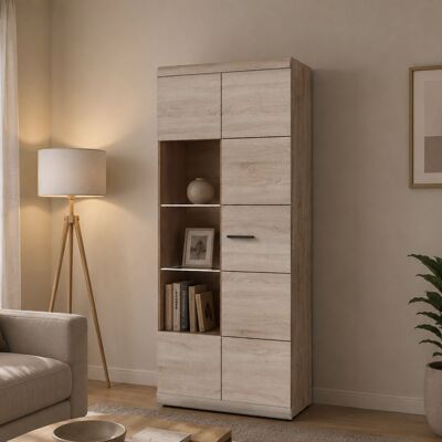 DMORA Vetrina Ladara, Mobile Espositore 8 Ripiani, 2 Ante, Con Led Angoli Arrotondati, 80x37x194h Cm Marrone Rovere DMORA Vetrina Ladara, Mobile Espositore 8 Ripiani, 2 Ante, Con Led Angoli Arrotondati, 80x37x194h Cm Marrone Rovere