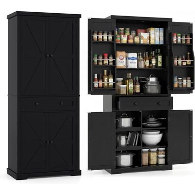 COSTWAY Credenza Cucina Alta 4 Ante,con 6 Ripiani Sulle Ante,4 Ripiani,77 X 40 X 184 Cm,nero COSTWAY Credenza Cucina Alta 4 Ante,con 6 Ripiani Sulle Ante,4 Ripiani,77 X 40 X 184 Cm,nero