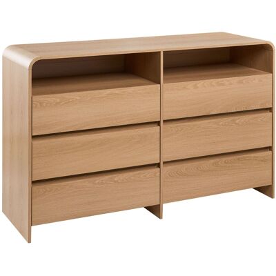 BELIANI Comodino In Stile Japandi A 6 Cassetti, In Truciolato Con Impiallacciatura Di Carta, Marrone Chiaro, Deloraine BELIANI Comodino In Stile Japandi A 6 Cassetti, In Truciolato Con Impiallacciatura Di Carta, Marrone Chiaro, Deloraine
