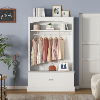 NALOOKAMIC Mobile Da Ingresso Bianco, Appendiabiti Con Panca Porta Scarpe, Contenitore Per Abiti, Salvaspazio, Ripiani Regolabili NALOOKAMIC Mobile Da Ingresso Bianco, Appendiabiti Con Panca Porta Scarpe, Contenitore Per Abiti, Salvaspazio, Ripiani Regolabili