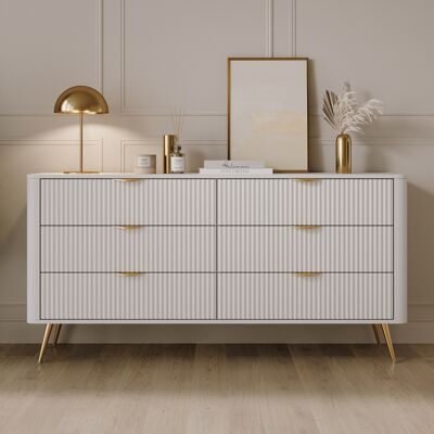 DMORA Credenza Hali, Madia 6 Cassetti, Un Ripiano, Apertura Scorrevole, 163x38x81h Cm Bianco DMORA Credenza Hali, Madia 6 Cassetti, Un Ripiano, Apertura Scorrevole, 163x38x81h Cm Bianco