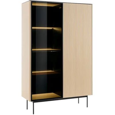 Unique Vetrina 2 Ante Con Led In Mdf E Vetro Fumé H. 166 Cm Naturale Chiaro E Nero - Sayera Unique Vetrina 2 Ante Con Led In Mdf E Vetro Fumé H. 166 Cm Naturale Chiaro E Nero - Sayera