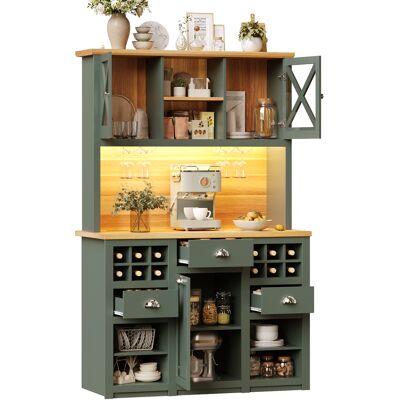 STILVORA Credenza Alta Da Cucina Con Ante In Vetro, Ripiani Regolabili, Led, Prese E Portabottiglie, Verde Antico, 120x45x188 Cm STILVORA Credenza Alta Da Cucina Con Ante In Vetro, Ripiani Regolabili, Led, Prese E Portabottiglie, Verde Antico, 120x45x188 Cm