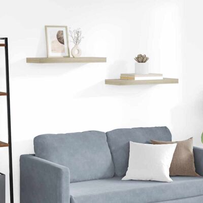 vidaXL 2x Mensole a sospensione in Rovere 60x23.5x3.8 cm MDF Mensole da parete - Mensole da muro vidaXL 2x Mensole a sospensione in Rovere 60x23.5x3.8 cm MDF Mensole da parete - Mensole da muro