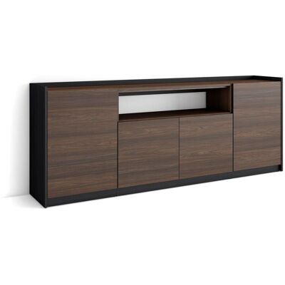 SKRAUT HOME - Credenza, Mobile, Cucina, Madia, 207x37x80cm, 4 Porte, Rovere Scuro E Nero SKRAUT HOME - Credenza, Mobile, Cucina, Madia, 207x37x80cm, 4 Porte, Rovere Scuro E Nero