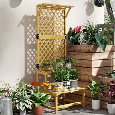 PZCC Supporto Per Piante In Legno, Scaffale A 2 Livelli Con Traliccio Per Giardino, Patio, Terrazzo, Naturale PZCC Supporto Per Piante In Legno, Scaffale A 2 Livelli Con Traliccio Per Giardino, Patio, Terrazzo, Naturale