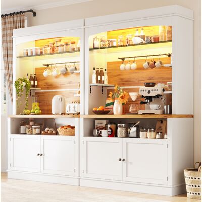 MODFU Set Composto Da 2 Credenze E Buffet, 107x34x184 Cm, Con Illuminazione A Led Rgb, Ripiano In Vetro, 6 Ganci, In Mdf Bianco E Metallo. MODFU Set Composto Da 2 Credenze E Buffet, 107x34x184 Cm, Con Illuminazione A Led Rgb, Ripiano In Vetro, 6 Ganci, In Mdf Bianco E Metallo.