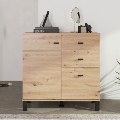 DMORA Credenza Ollant, Madia 3 Cassetti, 2 Ripiani, Apertura Battente, Scorrevole, 77x35x78h Cm Marrone Rovere Nodi DMORA Credenza Ollant, Madia 3 Cassetti, 2 Ripiani, Apertura Battente, Scorrevole, 77x35x78h Cm Marrone Rovere Nodi