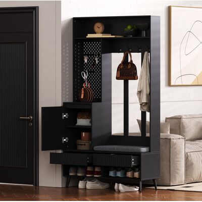 OKMYHOME Mobile Contenitore Ingresso 100x35x180 Con Panca Nero OKMYHOME Mobile Contenitore Ingresso 100x35x180 Con Panca Nero