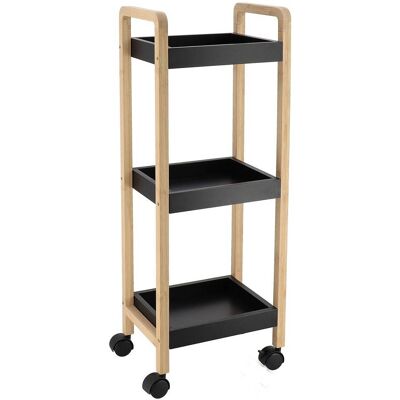 TENDANCE Credenza A 3 Ripiani In Bambù/mdf Con Rotelle - Bambù/nero - TENDANCE Credenza A 3 Ripiani In Bambù/mdf Con Rotelle - Bambù/nero -