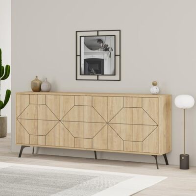 GIORDANOSHOP Madia Con 6 Ante Credenza 184x35x77,4 Cm Design Geometrico Moderno In Legno Rovere Quercia GIORDANOSHOP Madia Con 6 Ante Credenza 184x35x77,4 Cm Design Geometrico Moderno In Legno Rovere Quercia