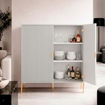 BRICOZONE Credenza Mobile Contenitore 2 Ante Cannettate E Piedini Oro Madia Moderna Con Ripiani Interni E Chiusura Soft Close Per Soggiorno Salotto E Ingresso 103.6 X 124 X 39.6 Cm Nero - Colore: Grigio BRICOZONE Credenza Mobile Contenitore 2 Ante Cannettate E Piedini Oro Madia Moderna Con Ripiani Interni E Chiusura Soft Close Per Soggiorno Salotto E Ingresso 103.6 X 124 X 39.6 Cm Nero - Colore: Grigio