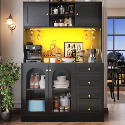 BEAOK Credenza Buffet In Mdf Nero 120x40x188 Cm Con Led Controllabile Da App E Ampio Spazio Contenitivo BEAOK Credenza Buffet In Mdf Nero 120x40x188 Cm Con Led Controllabile Da App E Ampio Spazio Contenitivo