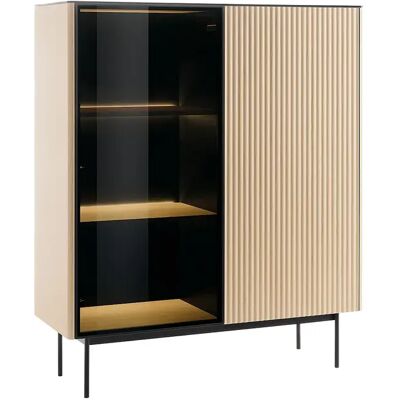 Unique Vetrina 2 Ante Con Led In Mdf E Vetro Fumé H. 127 Cm Naturale Chiaro E Nero - Sayera Unique Vetrina 2 Ante Con Led In Mdf E Vetro Fumé H. 127 Cm Naturale Chiaro E Nero - Sayera
