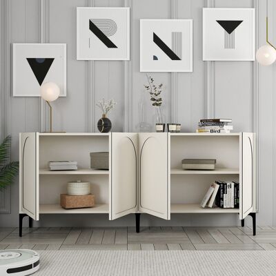 DMORA Credenza Torno, Madia 2 Ripiani, 4 Vani, 4 Ante, 180x35x79h Cm Bianco Crema DMORA Credenza Torno, Madia 2 Ripiani, 4 Vani, 4 Ante, 180x35x79h Cm Bianco Crema