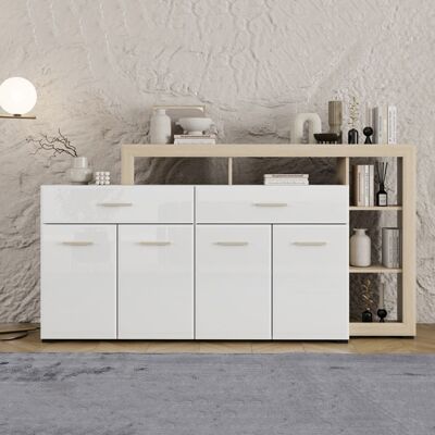 DMORA Credenza Dovad, Madia 2 Cassetti, 5 Ripiani, Apertura Battente, Scorrevole, 189x42x100h Cm Bianco DMORA Credenza Dovad, Madia 2 Cassetti, 5 Ripiani, Apertura Battente, Scorrevole, 189x42x100h Cm Bianco