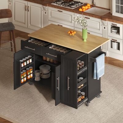DREAMMESPACE Carrello Da Cucina Scorrevole - 120x40-65x90 Cm - 3 Ripiani, Ripiano Interno, Portasciugamani E 2 Cassetti - Nero DREAMMESPACE Carrello Da Cucina Scorrevole - 120x40-65x90 Cm - 3 Ripiani, Ripiano Interno, Portasciugamani E 2 Cassetti - Nero
