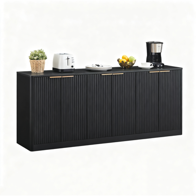 STILVORA Madia Con 6 Ante, Mobile Contenitore Per Soggiorno O Cucina In Mdf Nero, 170×40×70.5 Cm STILVORA Madia Con 6 Ante, Mobile Contenitore Per Soggiorno O Cucina In Mdf Nero, 170×40×70.5 Cm