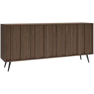Unique Credenza 4 Ante Con Led In Mdf Naturale Scuro E Nero - Kalsiya Unique Credenza 4 Ante Con Led In Mdf Naturale Scuro E Nero - Kalsiya